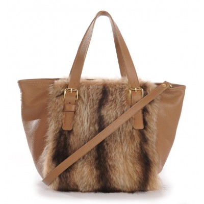 American Raccoon Fur Tote Bag with Leather (Vicky)